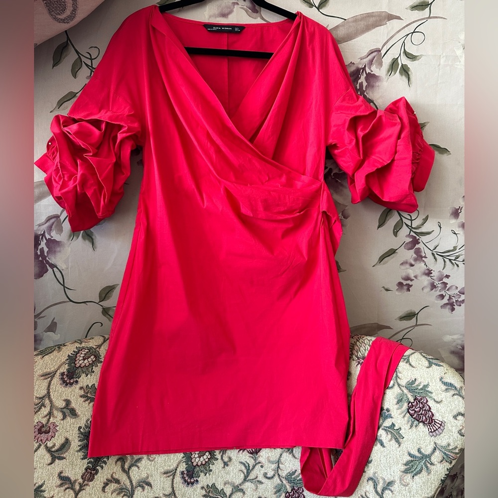 Cotton Mini Zara short dress Summer Lunch Relax fit With sash Soft fabric